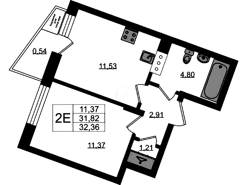 1-комнатная квартира 32.36 м², 5/11 эт., ЖК «VEREN NORT Сертолово»